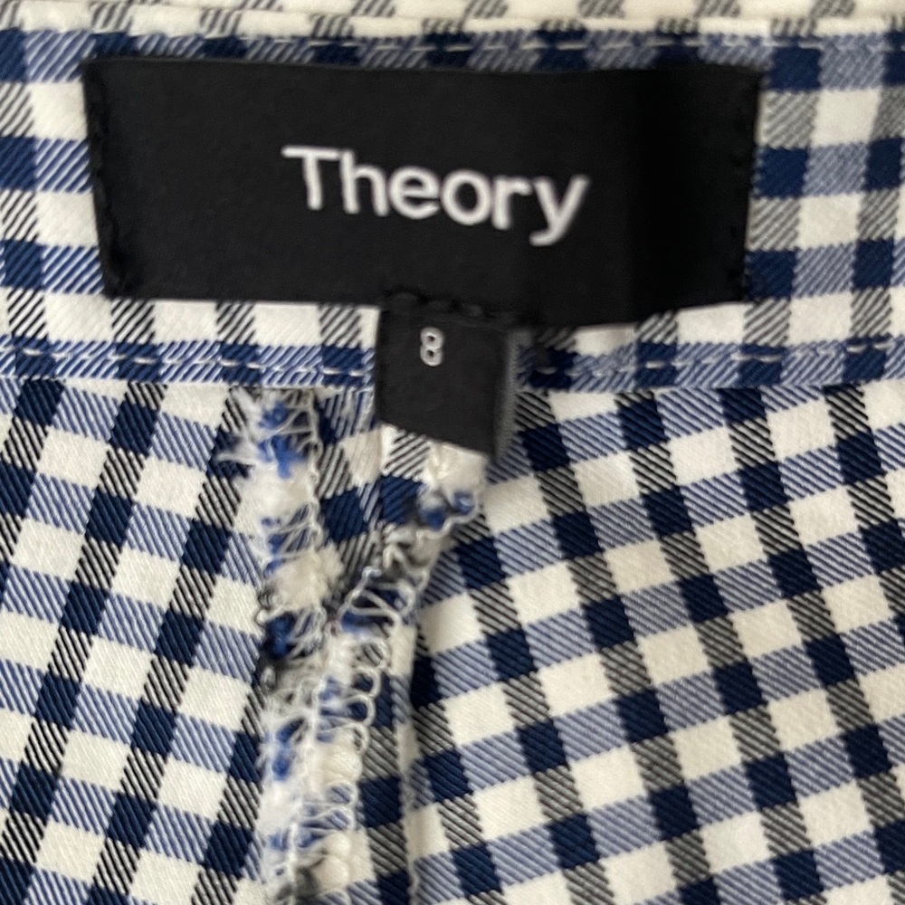 Theory Blue & White Gingham Cropped Pants - Picture 2 of 10